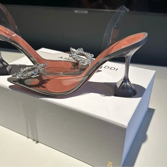 Amina Muaddi Stunning Slingback Heels with Crystal Embellishment - Picture 7 of 8